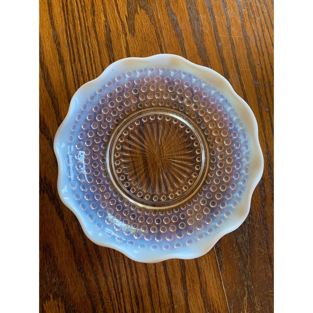Fenton Moonstone Hobnail White Opalescent Glass Ruffled Bowl Dish 6 inch
